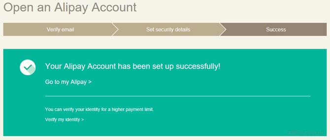 Успешное открытие счета в платежной системе AliPay от алиэкспресс