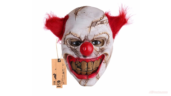 Очень страшная маска клоуна к Хэллоуину с сайта алиэкспресс с красными волосами