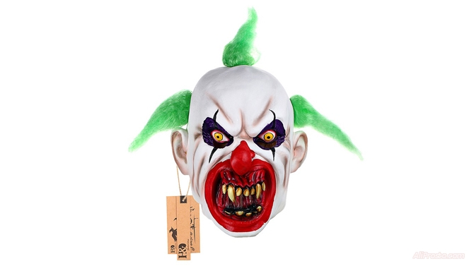 Очень страшное творение с сайта алиэкспресс. Маска клоуна убийцы с зелёными волосами