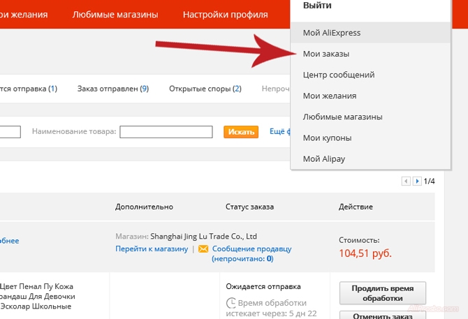 Раздел - мои заказы, на сайте АлиЭкспресс Раздел МОИ ЗАКАЗЫ находится в вашем личном кабинете на сайте АлиЭкспресс