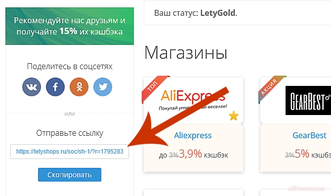 Для того что бы привлекать рефералов, вам надо распространить свою реферальную ссылку Летишопс в интернете. и любой кто зарегистрируется по ней, станет вашим рефералом. За которого вы будете получать прибыль или деньги
