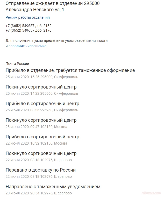 статус направленной с таможенным уведомлением