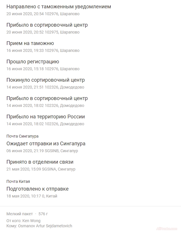 направленной с таможенным уведомлением